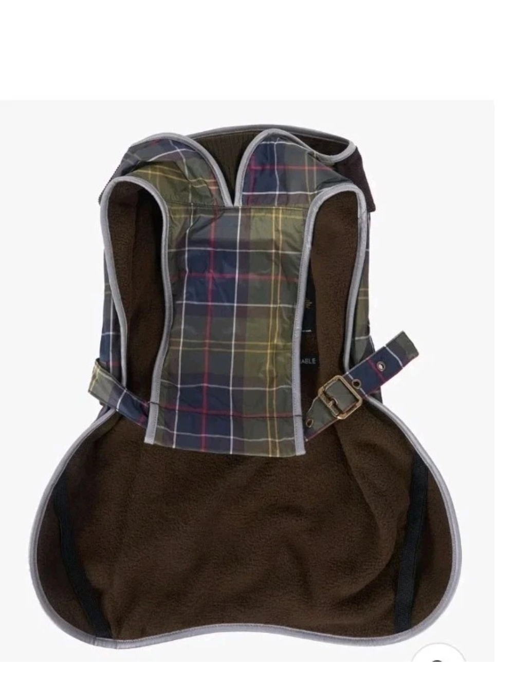 Barbour Plaid & Fleece Reversible Dog Coat - Brown/Green Large
